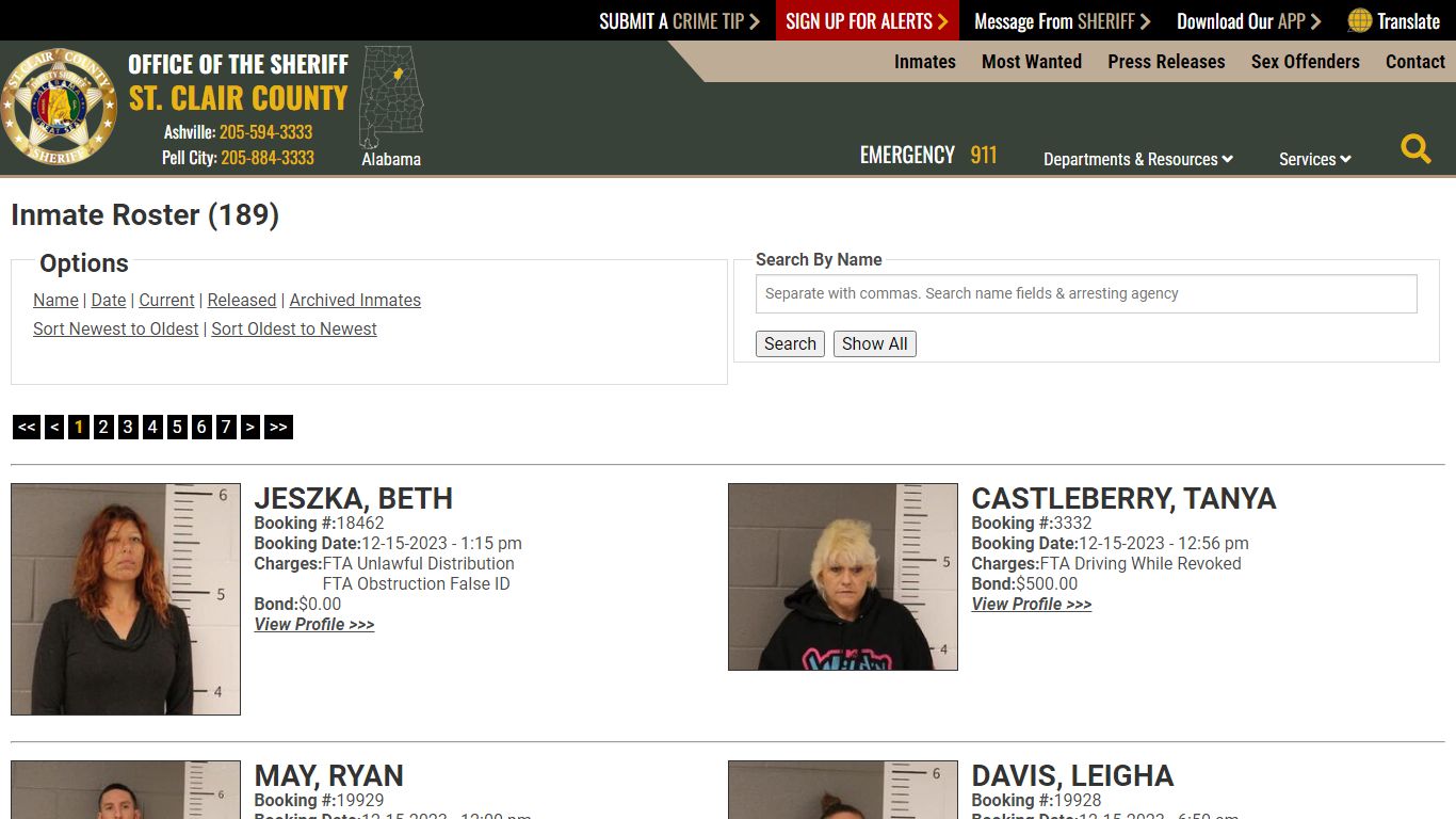 Inmate Roster (180) - St. Clair County Sheriff's Office
